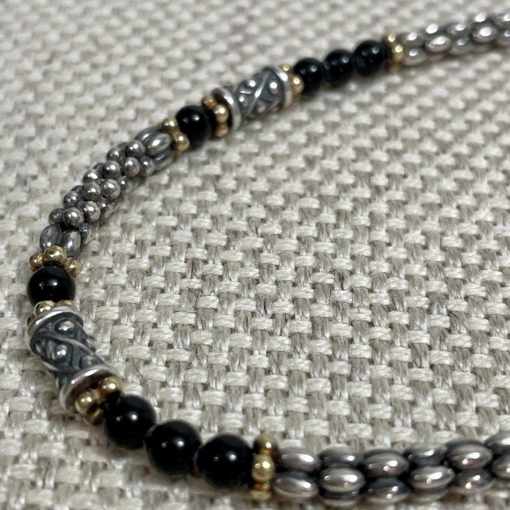 Authentic Lagos Caviar Sterling Silver & 18K Yellow Gold Black Onyx Necklace - Picture 9 of 9